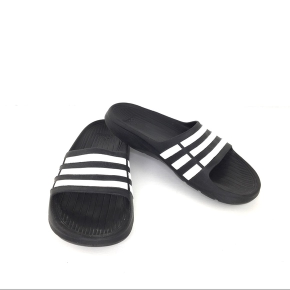 black and white striped slides